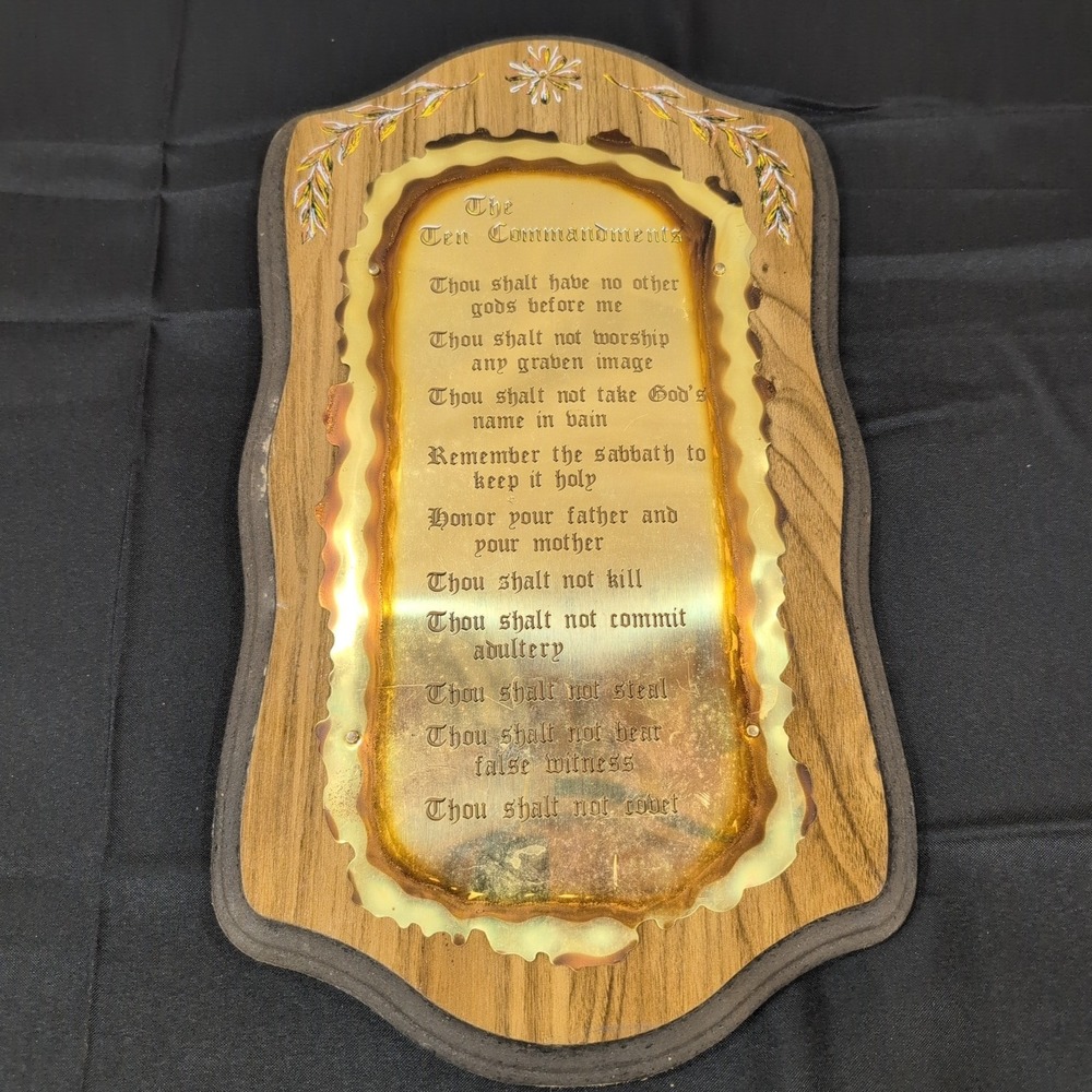 Vintage Ten Commandments Wood Metal Wall Plaque Religious Christian Home Decor‎
